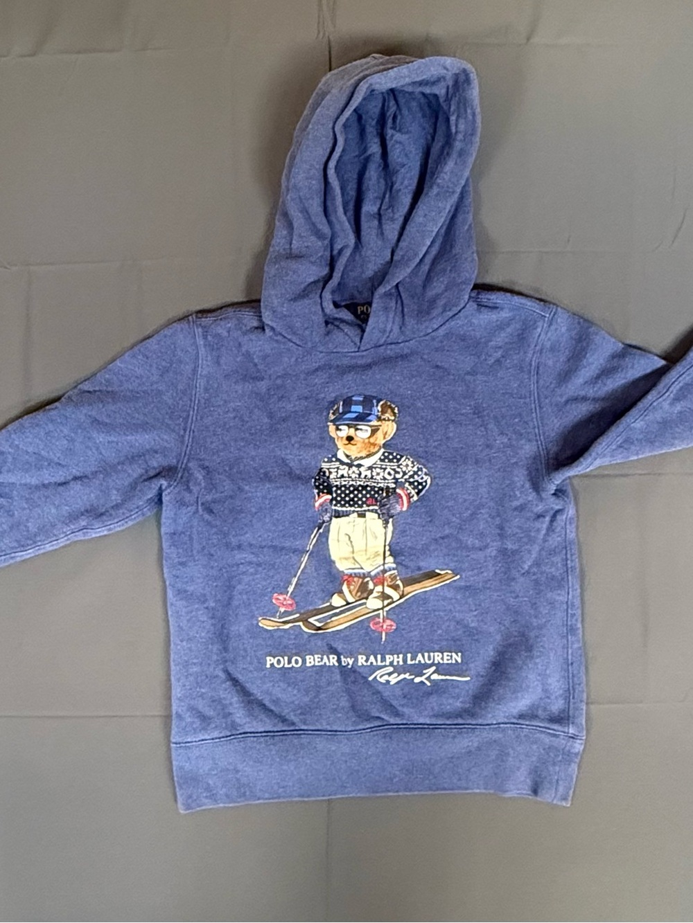 Polo by Ralph Lauren Navy Blue Kids Sz 8 Hoodie with Ski Bear Graphic